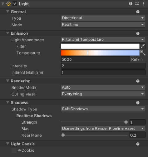 Componente Directional LIght Unity